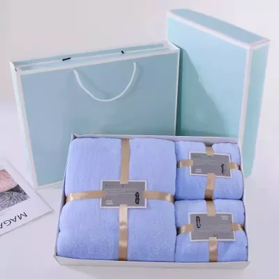 Multi Color Coral Fleece Towel Set in Gift Box Luxury Bathroom Bath Towel