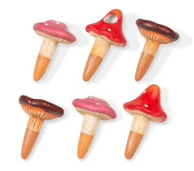 Terracotta Watering Spike Mushroom Planters - Automatic Plant Waterers for Potted & Hanging Plants - 6 Pack