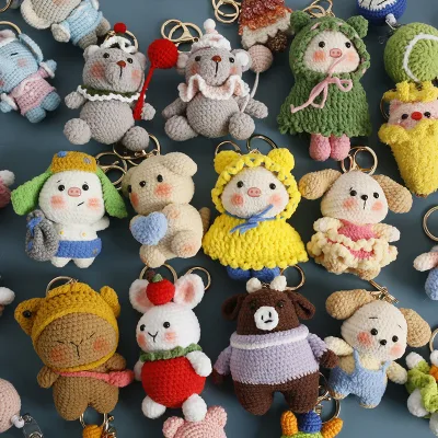 Crochet Cartoon Animal Fleece Pendant High Quality All Seasons Super Cute Fresh Keychain