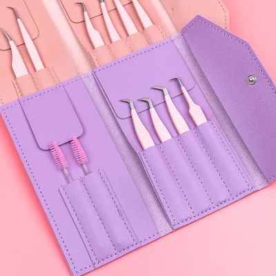 Anti-Adhesive Stainless Steel False Eyelash Tweezers for Eyebrow Use Durable Design with Magnetic Storage Box
