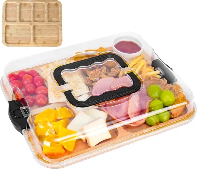 Portable Kitchen Charcuterie Board with Clear Lid Bamboo Cheese Board and Cutting Boards Travel-friendly Charcuterie Boxes