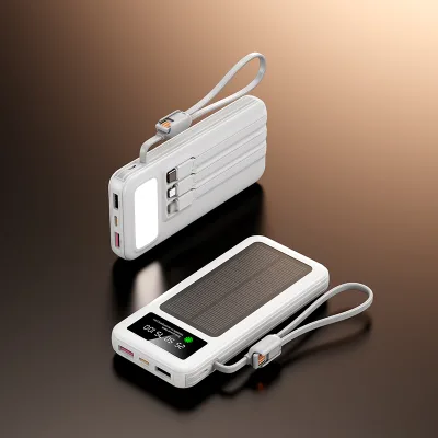 Outdoor High Capacity Digital Display Portable with Built in 4 Cables 10000mAh Solar Power Bank with Torch