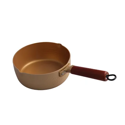 A High-end Customized Golden Aluminum Non-stick Nanakiri Pan with a Pouring Spout Which Is Suitable for Use an Induction Cooker