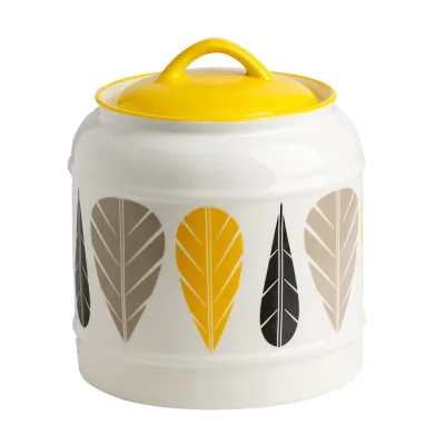 Modern Style Leaf Printing Big Size Ceramic Candy Cookie Jar With Lid