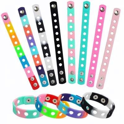 Custom 180mm Fashion Unisex Colorful Silicone DIY Charms Sport Wristbands Adjustable Rainbow Soft PVC Bands With Holes Bracelets