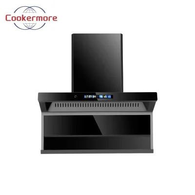 Premium Stainless Steel 7-Shaped Top & Side Suction Cooktop with Black Glass Panel for Modern Kitchen Island Range Hood