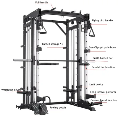Commercial Strength Training Multifunctional Smith Machine Stainless Steel 300KG Load Capacity Adjustable Foldable Gym Equipment