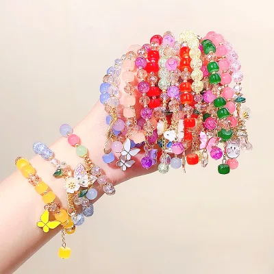 In Stock Kids Princess Cartoon Crystal Flower Bracelet Jewelry Kids Glass Bead Bracelet with Wholesale Price