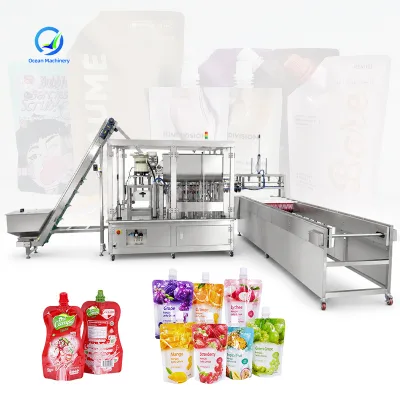 OCEAN Chemical 1000ml-5000ml Sauce 4 Spout Pouch Fill Sealing and Capping Machine for Juice