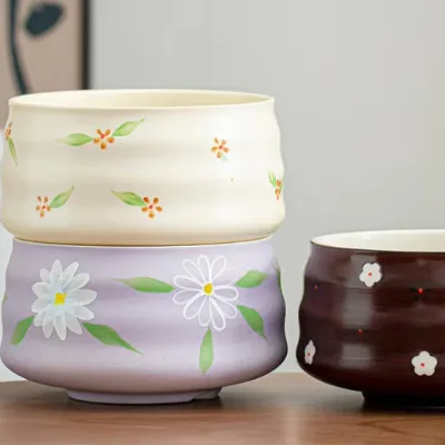 New Matcha Bowl Ceramic Flower Pattern Bowl Porcelain Bowl