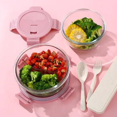 High Quality Portable Lunch Box Safe Leakproof Glass Microwave Glass Lunch Box