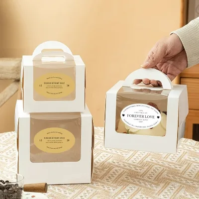 4-inch Portable Transparent Window Cake Box 3-inch Thickened Mousse Cake Packaging 56-inch Birthday Cake Baking Food Packaging