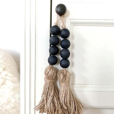 Wood Tassel Decor Beads Garland String Farmhouse Door Handle Knob Ornament Natural Rustic Country