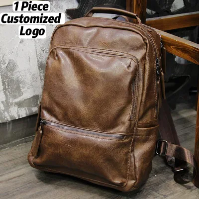 Vintage Summer Fashion Solid-Color PU Backpack Zipper Closure Polyester Lining Large Capacity Air Cushion Belt Burden