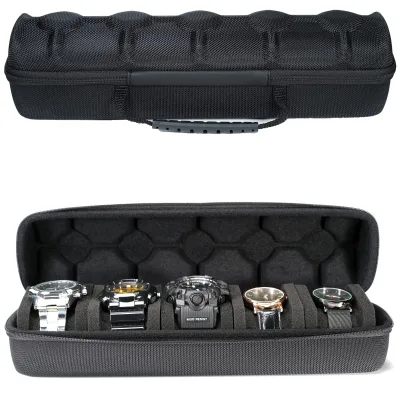 Factory Hard Watch Travel Case 5 Slot Watch Roll Box Storage With EVA PU Foam Insert Anti Move Pillow