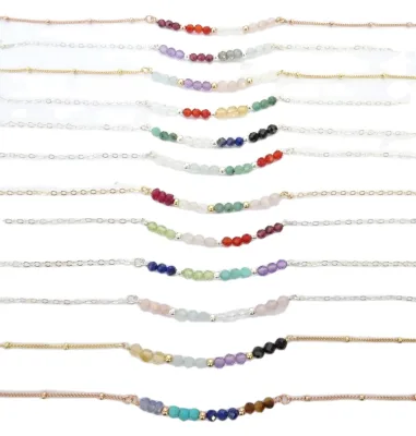 Personalized Dainty Natural Gemstone Birthstone Necklace Freshwater Pearl Chains for Bridesmaids or Gift