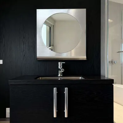 Medieval Style Stainless Steel Mirror Household Washstand, Round Bathroom Mirror Wall-mounted, Bathroom Shelf