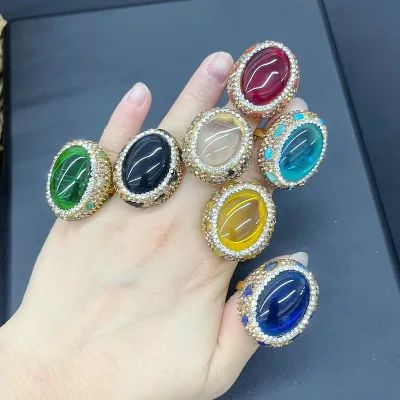 CH-LAR0436 Vintage Crystal Stone Rings Zircon Micro Paved Adjustable Rings Fine Jewelry Wholesale for Women