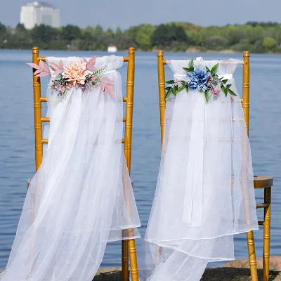 Hawin Wholesale Wedding Aisle Chair Decorations Wedding Chair Back Floral Decoration with White Yarn Chair Sashes
