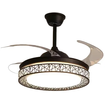 Light Home Office DS8003 black 4 Blade Nordic Modern DC Remote Control Retractable Invisible LED Ceiling Fan with Light
