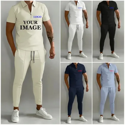 DOVEARK RTS Spring and Summer Matching Men's Suit Lapel Short Sleeve POLO Shirt Sports Pants Casual Knitted 2-piece Suit for Men