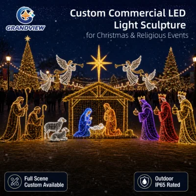 Commercial Outdoor LED Jesus Motif Light with Neon Rope Light Custom Light Sculpture for Christmas Festival Decoration