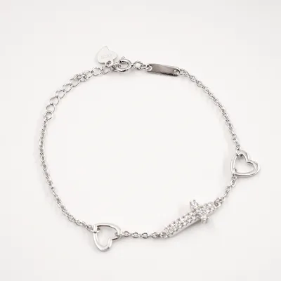 Dainty Trendy 925 Sterling Silver Cross Charm Bracelet Zircon Pave Heart Chain Luxury Light Jewelry for Women for Gifts Parties