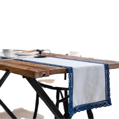 Summer Anne's Wholesale Retro Bohemian Style Woven Floral Printed Blue Table Runner for Home & Hotel Use