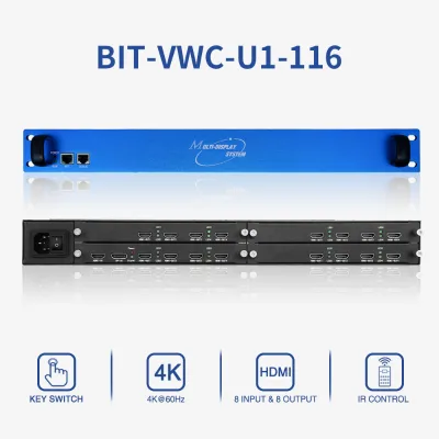 Bitvisus Multi Screen ODM+OEM 7*24H 4K 4X1 3X3 1X16 4X4 Video Wall Processor & Controller Model 16 Outputs Metal Construction