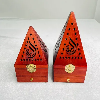 Hot Selling Pyramid Shape Wooden Incense burner Creative Hollow Out Bakhoor Mubkhar burner Holder