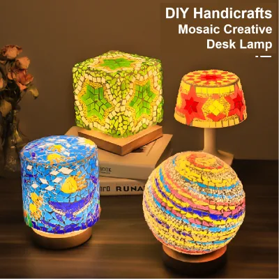 New Year Handmade Glass Mosaic Mediterranean Style DIY Craft LED Light Moon 3D Mini Modern Indoor Night Lamp QC Brand 7+ Kids