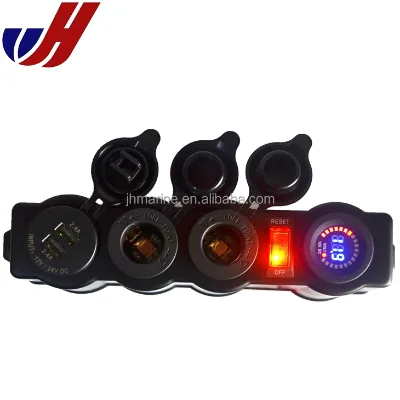 4 Hole Tent Surface Mount Dc 12V 24V Marine caravan Dual Usb Port Power Socket with Voltage Display