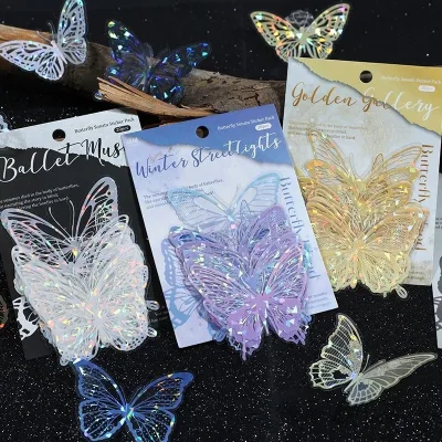 3D Hot Stamping PET Shell Light Sticker DIY Butterfly Cake Decoration Party Supplies With Ornament Features