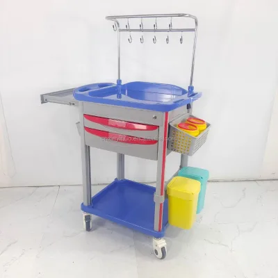 Manufacturer Custom ABS Material Medical Cart Hospital Emergency Trolley Infusion Treatment Cart With IV Pole Medicine Cabinet