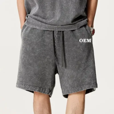 High Quality Retro Stitching Ribbon Loose Contrast Shorts Drawstring Casual  Patchwork Color Block Acid Wash Shorts for Men