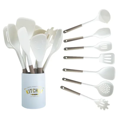 Non Stick Kitchen Household Cooking Utensils Custom Logo Game Kitchen Utensils Silicone Set with Wooden Handle