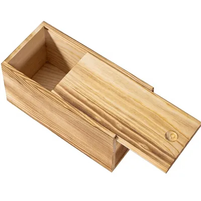 Hot Selling Custom Pine Sliding Cover Rectangular Box with Lid Decoration Carved Wooden Storage Box