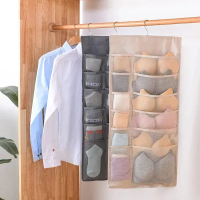 Wardrobe Storage Bag Foldable Hanging Organizer Underwear Bra Socks Multi Pockets Bag Fabric Hang Storage Organizer Bag