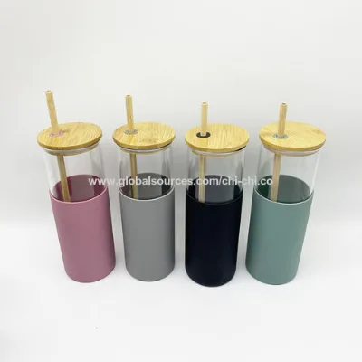 High Borosilicate Glass Cup With Bamboo Lid And Straw Glass Cup