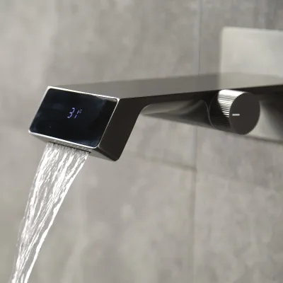 High-End Bathroom Faucet Water Tap Digital Wall Insert Swivel Sink Faucet Hot and Cold Switch