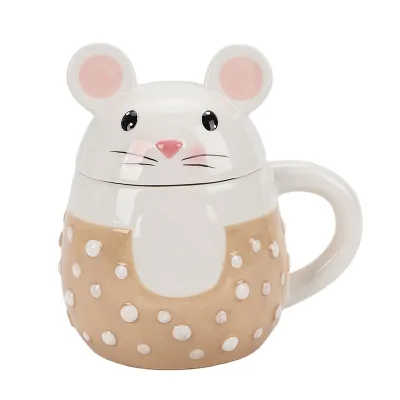 12oz Ceramic Coffee Mug with Hand Painted Mouse & Rat Design Unique Party Occasion Mug with Lid