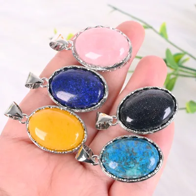 Wholesale Natural High Quality Crystal Healing Loose Jewelry Oval Shaped Craft Gemstone Necklace for Gift