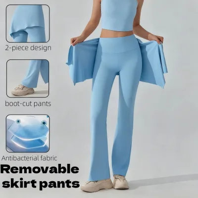 Women's Removable Skirt Pants 2 Piece Design Cut Trousers With Detachable Skirt Antibacterial Fabric Trendy Active Bottoms