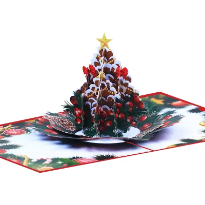 Creative 3D Luxury Gloss Varnishing European Style Digital Printing Merry Christmas Pine Cones Pop-up Card Handmade Greetings
