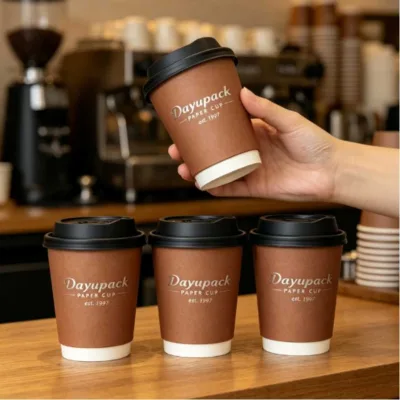 Cardboard Papercup Disposable Paper Carton Cups Takeaway Ice Cream Coffee to Go Cup with Lid