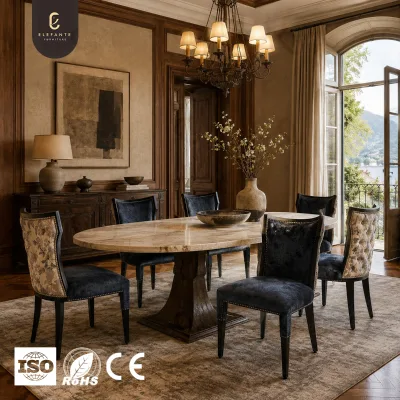 High End Luxury Classic Imported Beech Wood Dining Chair with Fabric Upholstery for Premium Villa Mansion Dining Room Project