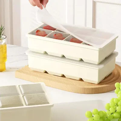 Large Size Stackable Flexible Silicone Ice Cube Molds With Leak Proof Removable Lid