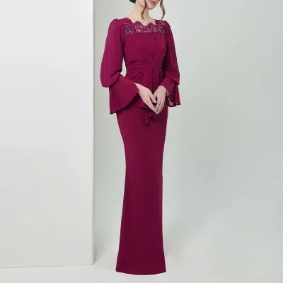 Latest Design Raya Eid Malaysia Design Islamic Clothing Women Casual Elegant Lace Chiffon Baju Kurung Fesyen Muslim Modest Set