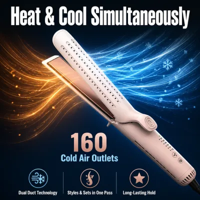 Titanium Ceramic Airflow Flat Iron 2 in 1 Cool Air Extra Long Plates Dual Voltage 220C Wholesale Salon Use Supply