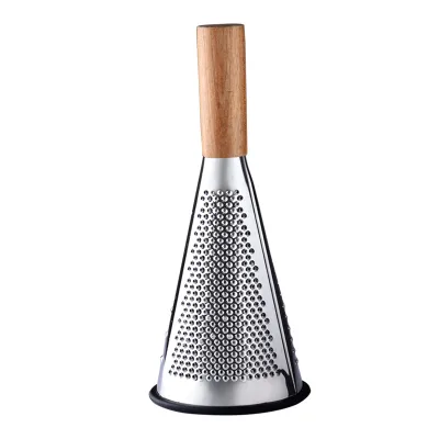Top Sell Stainless Steel 3 Side Fruit Vegetable Professional Cheese Grater Cone Multifunction Grater with Wood Handle